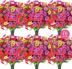 16 Bundles Artificial Flowers for Outdoors, Realistic Fake Silk Flowers for Outside, UV Resistant Faux Plants for Outdoor Planters - Spring Summer Porch Decor (4 Colors)