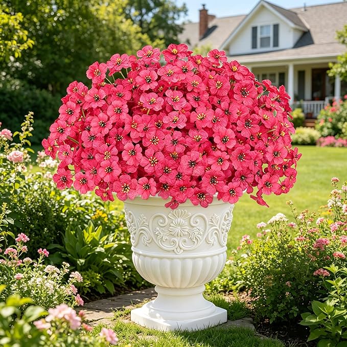 AmyHomie 20 Bundles Artificial Flowers for Outdoor Outside Spring Summer Decoration UV Resistant Faux Flowers No Fade Fake Plastic Plants Garden Porch Window Box Decorating (Fuchsia)
