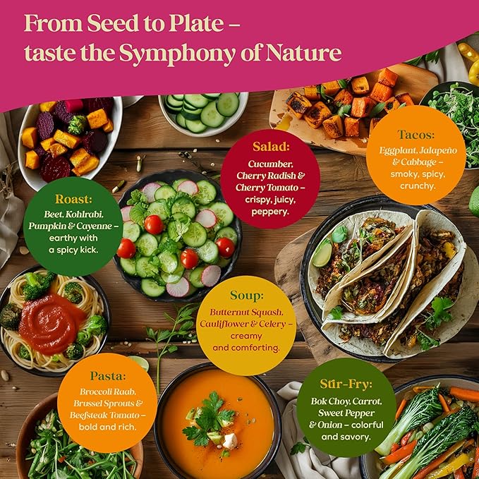 Seedphony 25 Gourmet Garden Vegetable Seeds Variety Pack - 14,965+ Non-GMO Heirloom Vegetables Seeds for Planting Indoor&Outdoor Home Garden Seeds - Gardening Seed Packets for Planting Vegetable Seeds