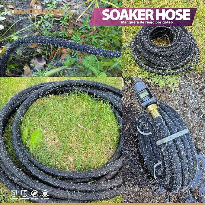 LICNCHOC GARDEN Soaker Hose 15 ft,1/2 INCH Flexible Durable Garden Hose for Efficient Watering, Leak-Proof Design 100% Recycled Rubber,Ideal for Lawns,Gardens & Flower Beds