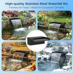 Biling Pond Waterfall Spillway Kit, 12.2” Wide Waterfall Box with 660 GPH Water Pump, Multi-Stage Filtration & Metal Lid, DIY Waterfall Spillway for Koi Pond, Backyard Stream and Rockery