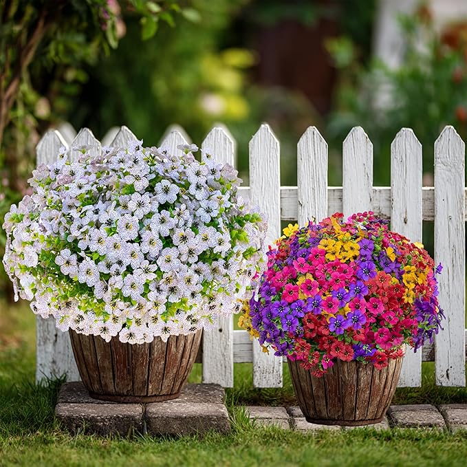AXYLEX Artificial Flowers for Outdoors Fake Plants - 16 Bundles Faux Outside Greenery Boxwood UV Resistant No Fade Plastic Shrubs Fall Decor Farmhouse Home Garden Mums (White)