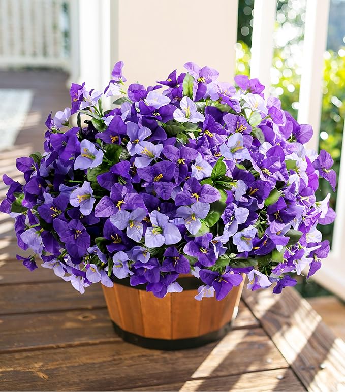 Bouganivillea Spring Artificial Flowers for Outdoors, 4 Bundles Fake Bougainvillea UV Resistant Silk Flowers for Outside Faux Outdoor Plants for Planter Patio Porch Window Garden Home, Mixed Purple
