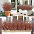 32 Bundles Red Artificial Plants Onion Grass Outdoor 20 Inch Fake Shrubs Wheat Grass UV Resistant Autumn Greenery Stems Faux Bushes Plant for Indoor Home Farmhouse Summer Decor