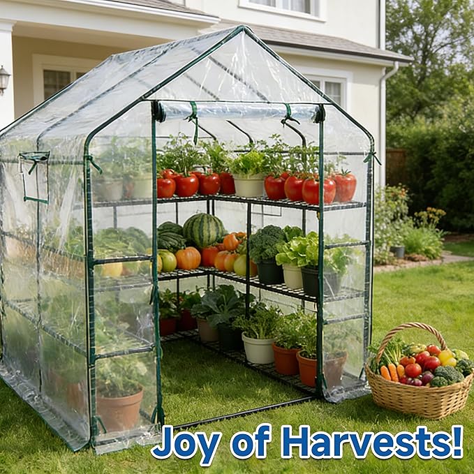 SUNGIFT Greenhouses for Outdoors, Upgraded PVC Cover Walk-in Greenhouse Kit 57x61x80 Inch, Zippered Windows Mesh Door, Plant Garden Hot House for Outside, Clear