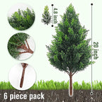 Artificial Cedar Topiary Plants: 20 Inch (6P) UV Resistant Faux Pine Stems Shrubs Plastic Greenery for Outdoor Indoor Home Decor, Garden, Front Porch, Office, Restaurant & Holiday Party