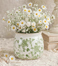 DREAMLOOM Vintage Ceramic Planter for Indoor Plants,6.1" Ice Crack Cottage Scroll Vase Tuscan Decor Flower Pots with Drainage Holes Home Kitchen Farmhouse Antique Decorative Gift (Green-Round)