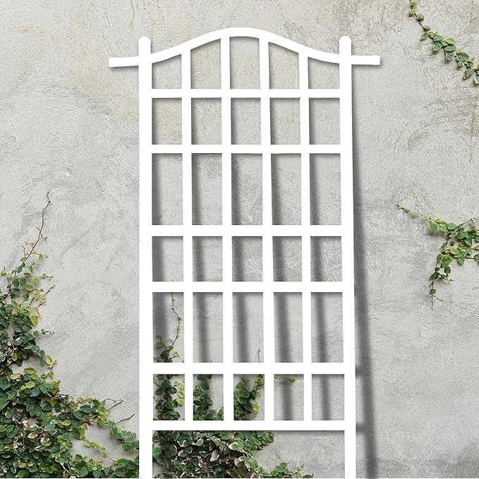 Dura-Trel Melrose Vinyl Garden Trellis, Outdoor Plant Support PVC Grid, White, 35" x 75" - Wall Mount with Steel Ground Anchors for Climbing Vine, Flower, and Vegetable Plants