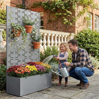 Casaphoria Metal Raised Garden Bed with Trellis, 59"x30"x12" Planter Box for Climbing Plants, Vegetables & Vines, Features Drainage Holes and Privacy Screen, Grey-Brick