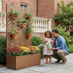 Casaphoria Metal Raised Garden Bed with Trellis, 59"x30"x12" Planter Box for Climbing Plants, Vegetables & Vines, Features Drainage Holes and Privacy Screen, Brown-Brick