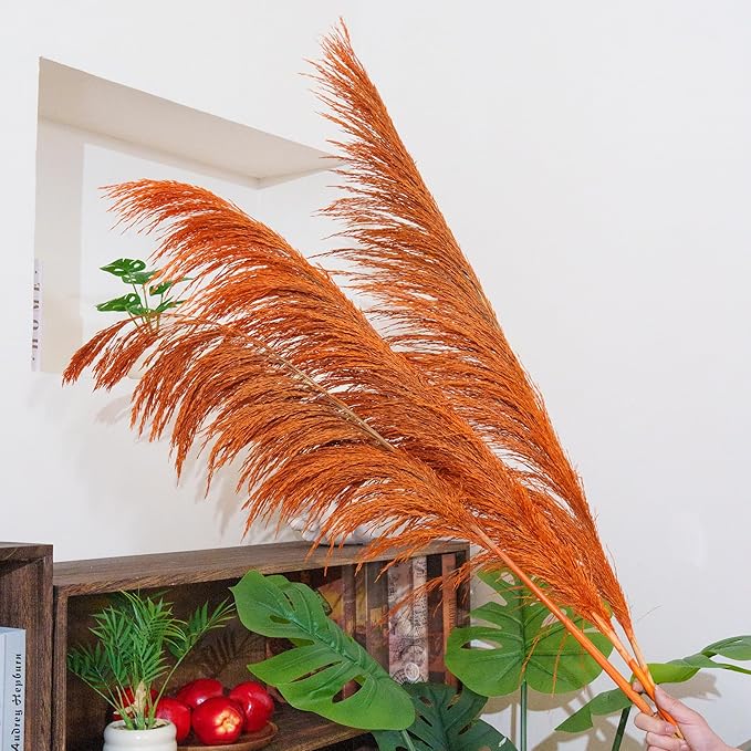 Pampas Grass Decor Tall,Burnt Orange Natural Pampas Grass, Dried Pompas Floral for Vase, Elegant Feather Flowers, Wedding Living Room Farmhouse Decorations(Natural Orange, 8pcs 31.5"(80cm))