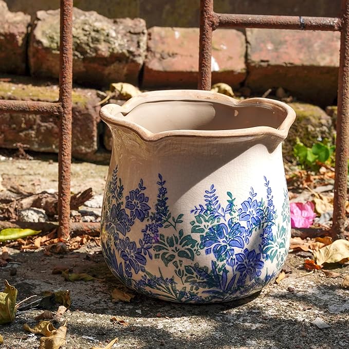 Dosayes Rustic Ceramic Planter, 6 Inch Tuscan Vintage Flower Pot with Drainage, Farmhouse Garden Pot for Indoor Plants, Kitchen & Garden Tuscan Decor, Plant Lover Gift (Cyan)