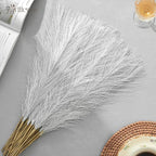 50PCS Pampas Grass Decor, 17" Silver Pampas Grass, Fluffy Small Pampas Grass for Vase Filler Home Wedding Wall Table Party Decoration