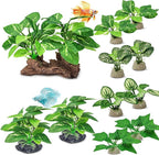 GOZILLA Silk Fish Tank Plants,Reptile Artificial Plant,Reptile Plants for Terrarium,Aquarium Decorations Accessories Set,Resin Driftwood Artificial Silk Aquarium Plant for Fish Tank.(11PCS/A-Set)
