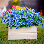 AXYLEX Artificial Flowers for Outdoors Fake Plants - 16 Bundles Faux Outside Greenery Boxwood No Fade Plastic Shrubs Fall Decor Farmhouse Home Garden (Blue)