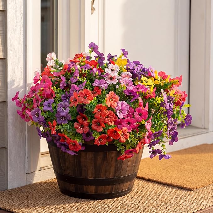Artificial Flowers for Outdoor Fake Plants for Spring Decoration,Faux Eucalyptus Flowers for Planter UV Resistant Lifelike for Home Porch Garden (6 Color)