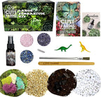 Cute Farms Terrarium Starter Kit | Moss, Vermiculite, Soil, Pebbles, Plant Food, & Finishing Tools (Large Kit + Crystals)