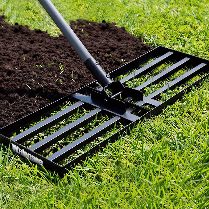 Walensee Lawn Leveling Rake, Levelawn Tool, Heavy Duty Effort Saving Lawn Level Tool, Steel Handle Lawn Leveler for Yard Garden Golf Course , Ease Level Soil Sand Dirt Surfaces, 6.5FT 30"x10"