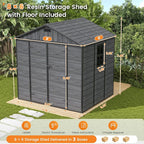 UDPATIO Resin Storage Shed 8 x 6 FT, Plastic Outdoor Storage Shed with Floor Outdside Storage Garden Patio Sheds with Lockable Door for Bike, Garbage Can, Tool, Dark Grey