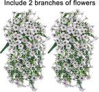 HyeFlora Artificial Flowers for Outdoors Fake Hanging Decoration, 2Pcs White Spring Summer Decor, Realistic Plants, UV & Fading Resistant Silk Flower for Porch Patio Balcony Planter Yard Home Garden