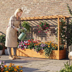 BECOMFORT Raised Garden Bed with Trellis & Hanging Roof, 45" Tall Fir Wood Planter Box with Drainage Holes, Outdoor Elevated Garden Planter for Climbing Vines (Orange, 79" Lx17.5 Wx45 H)