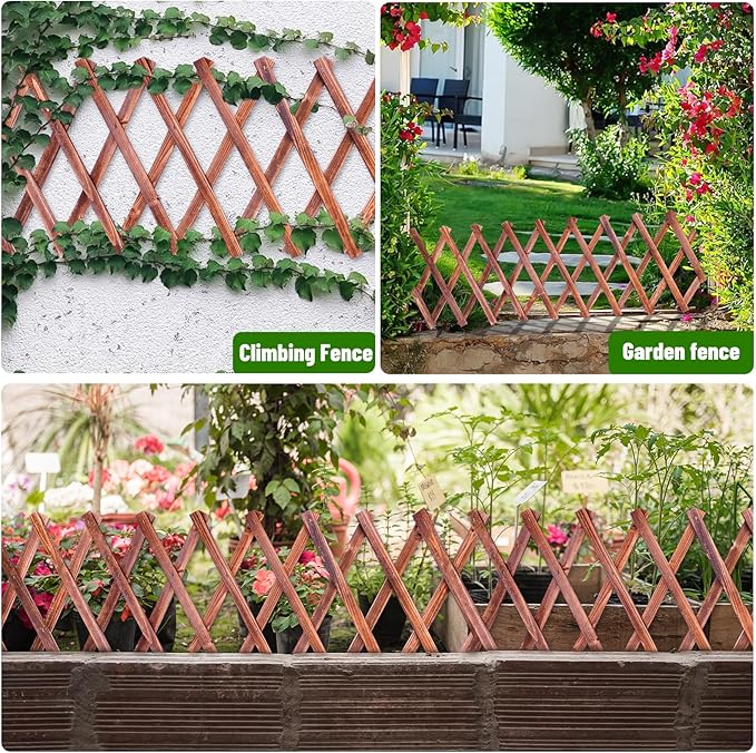 2 Pack Expandable Wooden Lattice Fence, Garden Trellis for Climbing Outdoor Plants, Stretchable Panel Wall Trellis Vertical Rack Wood Frame Patio Decorative for Vine Ivy Rose