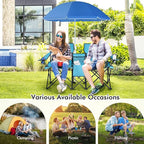 Goplus Double Camping Chair with Umbrella, Folding Loveseat Chairs w/Canopy Shade, Carrying Bag, Table, Cup Holder, Portable Beach Chairs Outdoor Picnic Patio (Turquoise)