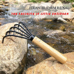 SHANFEEK Garden Rake 5-Claw Landscape Dethatcher Thatching Beach Combing Rake for Digging Clam Shell Defoliation Hoe Garden Tool for Loosen The Soil (Brown)