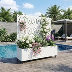 Casaphoria Metal Raised Garden Bed with Trellis and Wheels, 47"x47"x16" Planter Box for Climbing Plants, Vegetables & Vines, Features Drainage Holes and Privacy Screen, White-Star