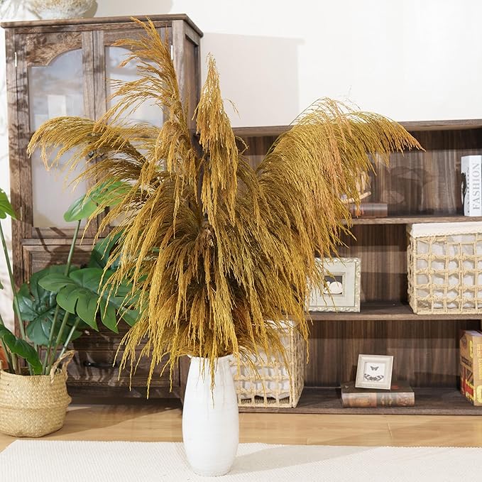 Gold Pampas Grass Decor Tall,Dried Pampas Grass for Vase, Natural Pompas Floral, Elegant Feather Flowers for Wedding Living Room Farmhouse Decorations (Natural Golden, 4pcs 43.3"(110cm))