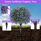 Grooy Artificial Boxwood Topiary Ball with Lavender, Set of 2 Artificial Shrub Bushes with Ground Spike, UV Resistant Fake Evergreen Plant Tree for Porch Outdoor Planters Indoor Valentine's Day