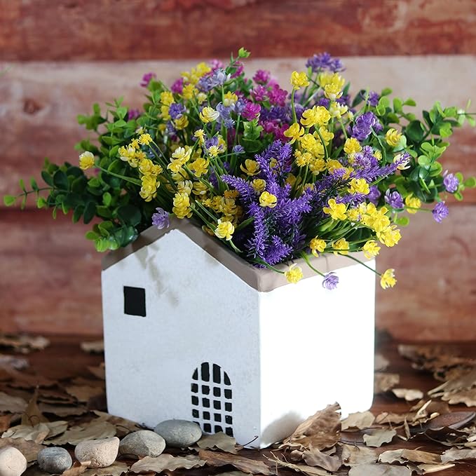 24pcs Artificial Fake Flowers, UV Resistant Faux Flowers Arrangement, Fake Plants Greenery Shrubs for Indoor Outdoors, Home Garden Patio, Porch, Hanging Planter, Window Box Farmhouse (Multi-color 1)