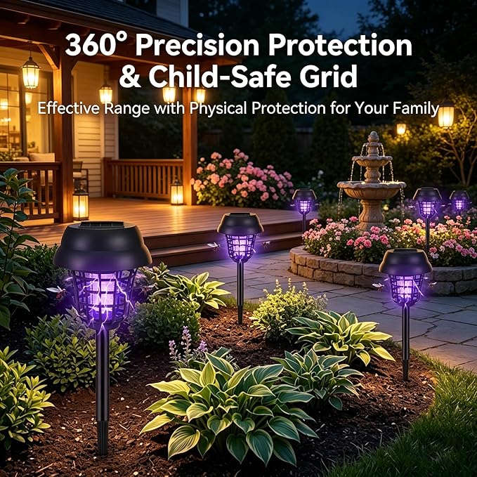 4 Pack Upgraded Solar Bug Zapper Outdoor Waterproof Mosquito Repellent Outdoor Patio Mosquito Trap & Killer for Moths, Gnats, Flies, Small Flying Insect, Fly Zapper Solar Powered for Garden,Backyard