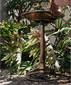 Backyard Expressions Outdoor Garden Bird Bath with Bird - Bronze - Weather Resistant Polyresin - 30 Inch