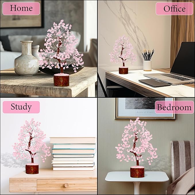 ZENFULSTONE Rose Quartz Crystal Tree of Life for Love & Healing Décor for Home and Office | Handmade Bonsai for Emotional Support & Harmony as Symbol of Piece for Loved Ones