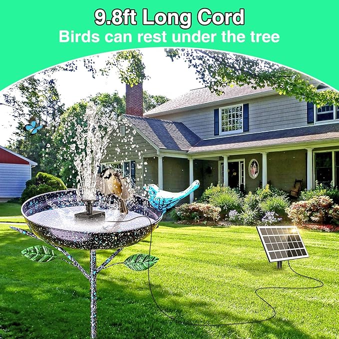 Jutai Solar Fountain Works in Shadow-No Battery, 3.5W DIY Glass Solar Water Pump Kit with Sucker and Stake, Solar Fountain Pump for Bird Bath, Water Feature,Garden, Outdoor-8 Nozzles,9.8ft Power Cord