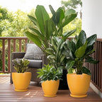 10 Inch Plant Pot - Ceramic Planter with Drainage Hole and Saucer, Modern Flower Pot, Round Planters for Indoor Plants, Home Patio Bathroom Porch Garden Living Room Decor, Orange