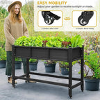DWVO 47x18x31in Raised Garden Bed HDPE, Weather-Resistant Poly Wood Planter Box Stand, Planter Box with Legs & Lockable Wheels, Elevated Garden Bed for Backyard Patio Balcony - Black