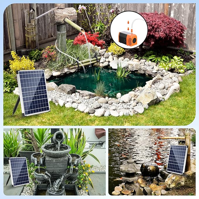 Antfraer 25W Solar Pond Pump, Solar Water Fountain Pump with 320GPH Adjustable Flow, Solar Water Pump with 7 Nozzles, 6.6ft Tubing, Dry Run Protection for Garden, Ponds, Waterfall, Fountain
