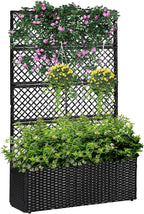 52’’ H Garden Planter Box with Trellis Outdoor for Vine Climbing Plants, Flowers Handwoven Rattan Garden Bed with Removable Liners for Backyard Patio Balcony