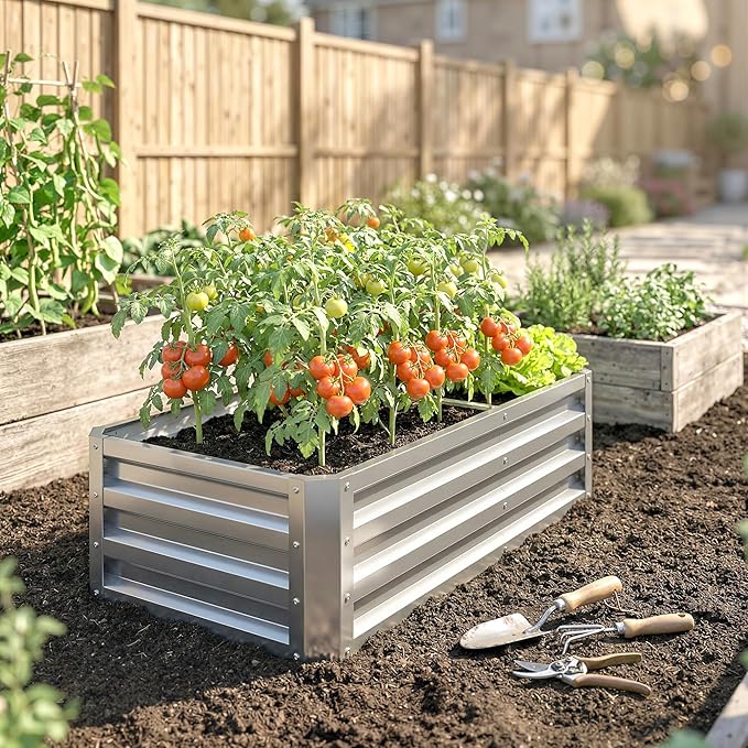 Outsunny Galvanized Raised Garden Bed, 4' x 2' x 1' Metal Planter Box, for Growing Vegetables, Flowers, Herbs, Succulents, Silver
