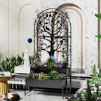 Arched Outdoor Planter Box with Trellis for Climbing Plants, 2 Tiers Metal Privacy Planters for Patio, Tall Raised Garden Bed with Legs, for Vegetables, Fruits, Balcony, 75.2 x 22 x 34.6 Inch, Black