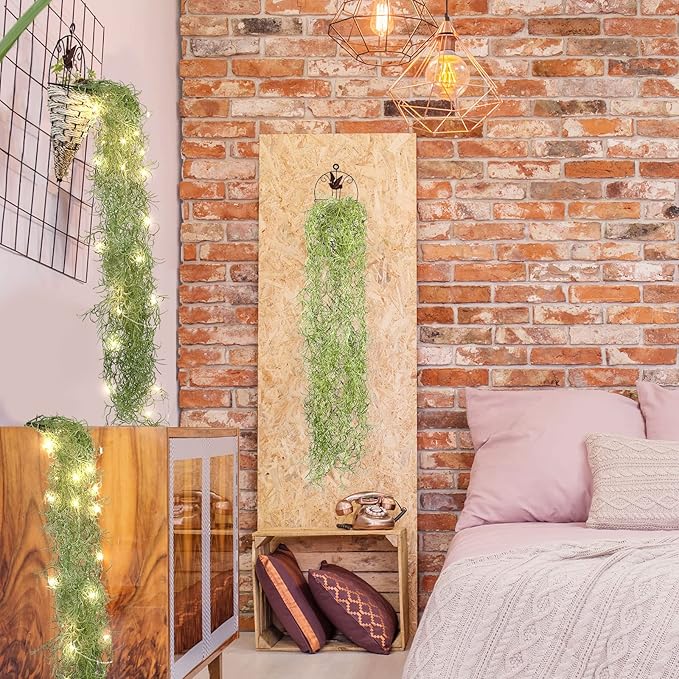 Mudder 3 Packs LED Artificial Hanging Plants, 3.6 ft Fake Hanging Plant, Ivy Vine Fake Leaves Greeny Chain Wall Home Room Garden Wedding Garland Outside Decor (Basket Not Included) (Vines Moss)