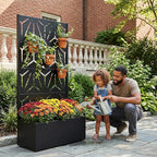 Casaphoria Metal Raised Garden Bed with Trellis, 59"x30"x12" Planter Box for Climbing Plants, Vegetables & Vines, Features Drainage Holes and Privacy Screen, Black-Star