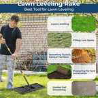 Heavy Duty Lawn Leveling Rake 30x10 with 72" Adjustable Handle - Commercial Grade Landscape Grading Tool, Foldable Yard Leveler for Soil Sand & Topdressing | Stainless Steel + Ergonomic Design