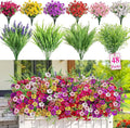 Alupssuc 48 Bundles Artificial Flowers for Outdoors Planters Spring Decoration, UV Resistant Faux Eucalyptus Violet and Lavender Silk Fake Plants for Outside Indoor Yard Home Patio Decor, Mix 6 Colors