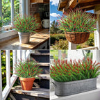 24 Bundles Artificial Plants Flowers Outdoor, Faux Lavender Flowers Fake Monkey Grass UV Resistant Plastic Plant for Porch Garden Patio Window Home Decor, Red