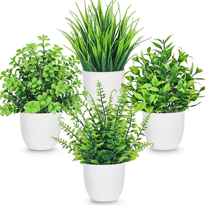 Der Rose 4 Pack Fake Plants Small Artificial Plants in Pots Faux Plants Indoor for Home Kitchen Table Bathroom Decor Accessories