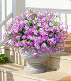 Artificial Flowers Fake Plants for Outdoors Decoration, 12 Bundles Purple Silk Morning Glory with Eucalyptus Realistic UV Resistant Faux Flowers Greenery for Outside Planter Yard Garden Home Indoor
