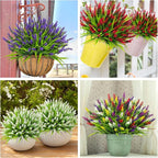 Bassion 24 Bundles Artificial Flowers for Outdoors, Fake Lavender Flowers with Monkey Grass UV Resistant Plastic Faux Plants for Outside Hanging Planter Window Box Garden Patio Front Porch Home Decor